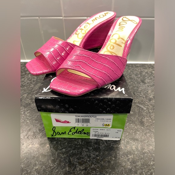 Sam Edelman Shoes - Sam Edelman Tesma Wedge Mule Sandals - Magenta Crocodile Leather - Size 9 EUC